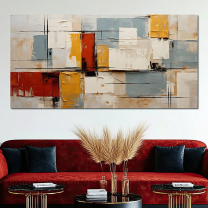 Abstract Ochre Geometry Fields Canvas Wall Art