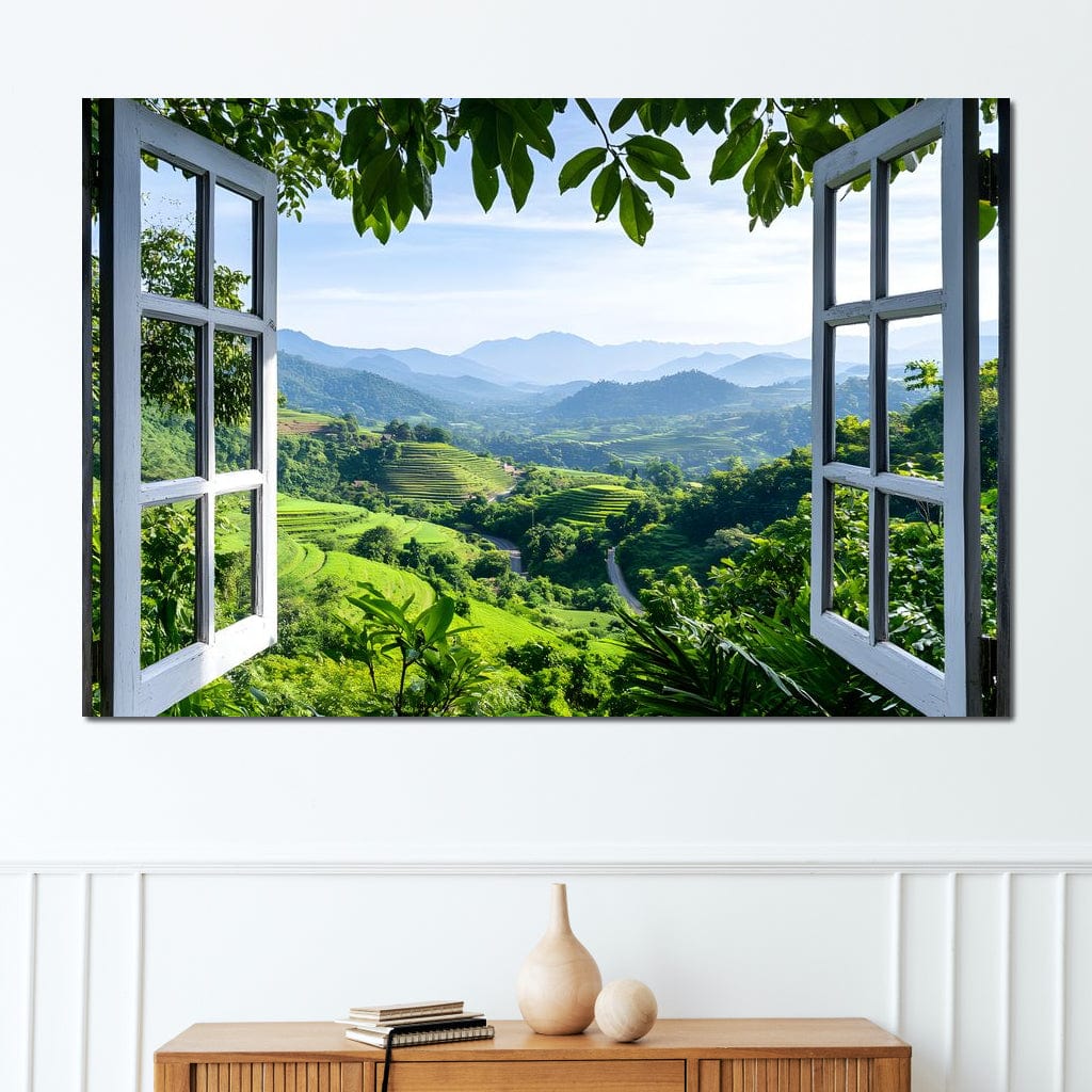 Open Window Over Terraced Valleys Canvas Wall Art