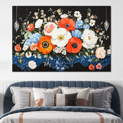 Floral Symphony on Midnight Canvas Wall Art