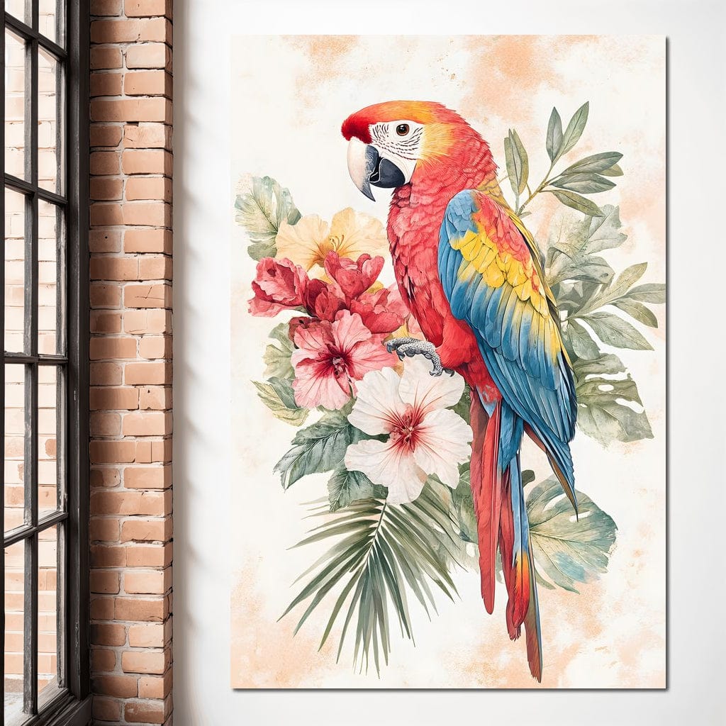 Tropical Parrot Floral Burst Canvas Wall Art
