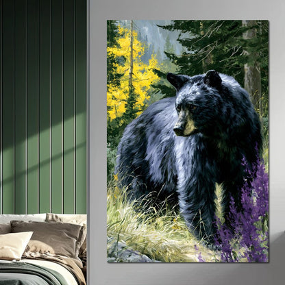 Solitary Forest Black Bear Rises Canvas Wall Art