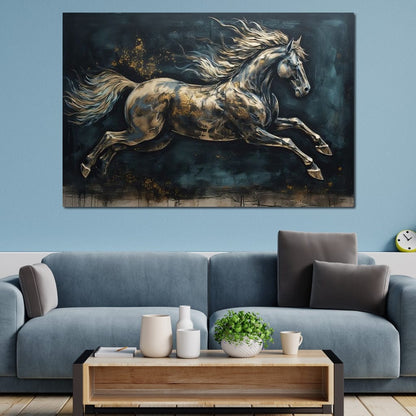 Gilded Running Horse Canvas Wall Art