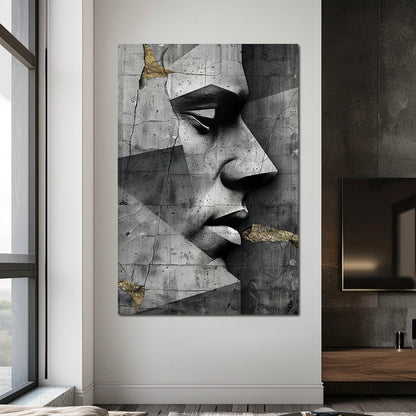 Monochrome Geometric Visage Canvas Wall Art