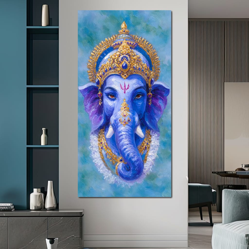 Royal Blue Ganesha Divine Blessing Canvas Wall Art