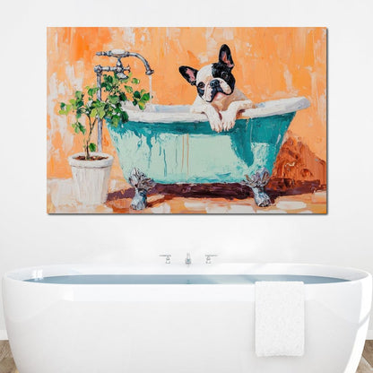 French Bulldog in the Tub Canvas Wall Art