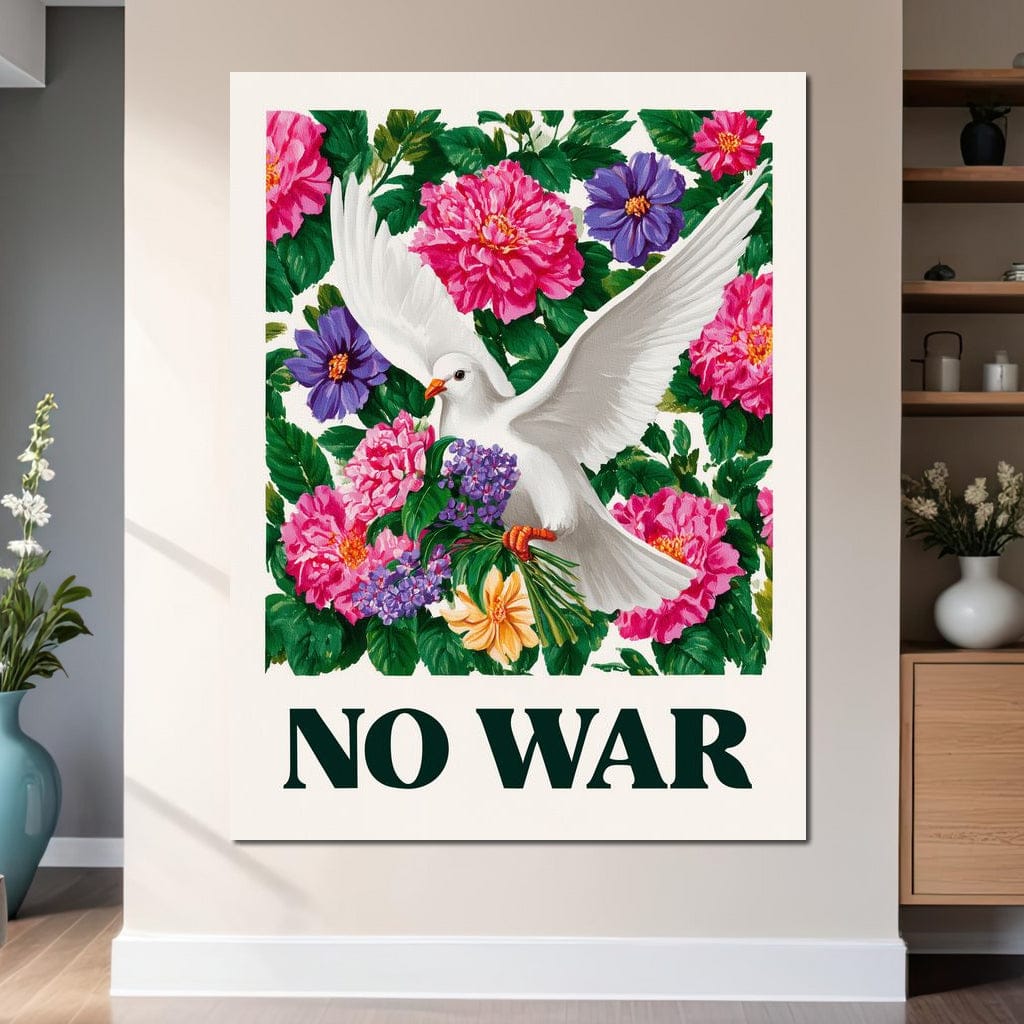 No War Dove Flower Garden Canvas Wall Art