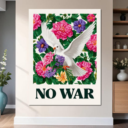 No War Dove Flower Garden Canvas Wall Art