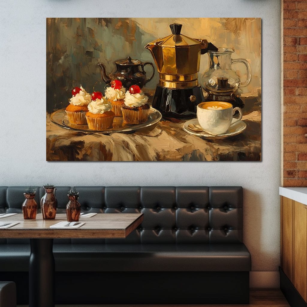 Espresso and Cherry Cupcakes Canvas Wall Art