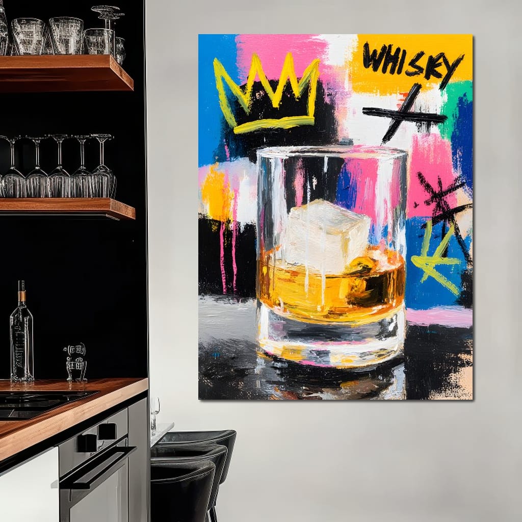 Whiskey Crown Pop Graffiti Scene Canvas Wall Art