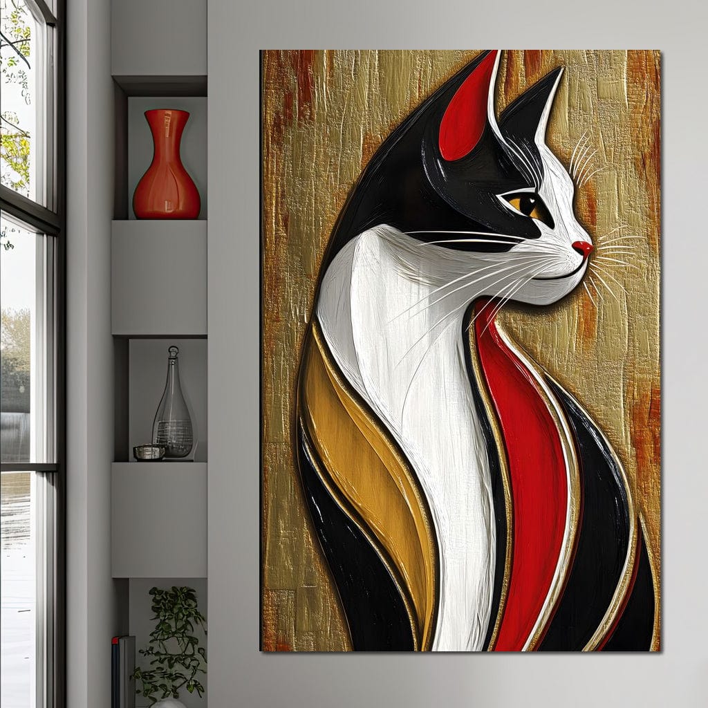 Feline Elegance on Textured Gold Canvas Wall Art