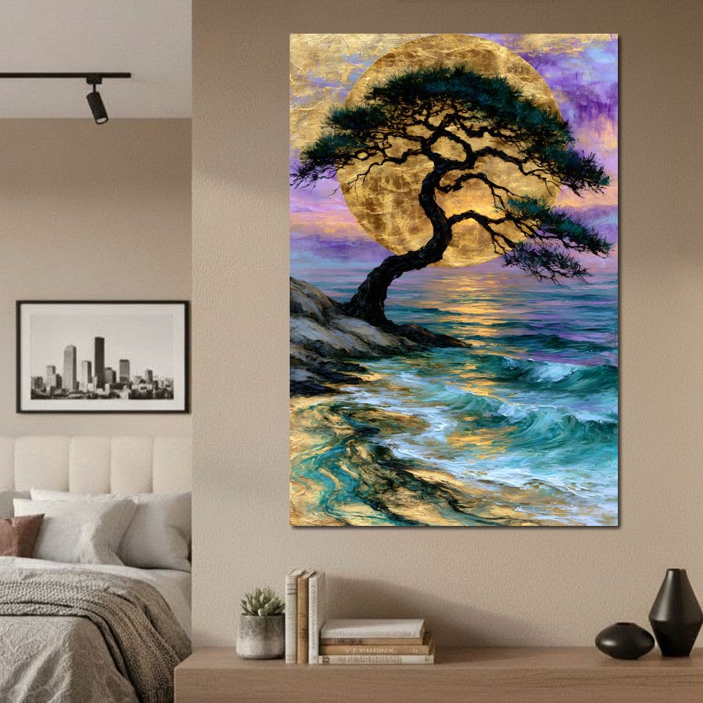 Ancient Pine Before The Gilded Moon Canvas Wall Art