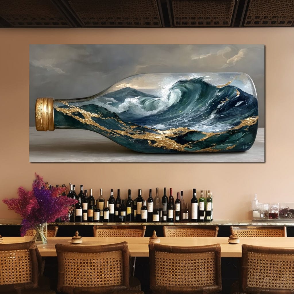Gilded Ocean Storm Bottle Canvas Wall Art