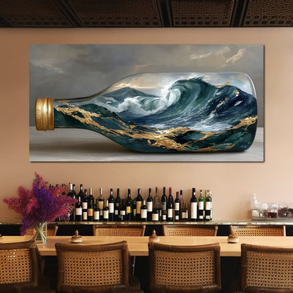 Gilded Ocean Storm Bottle Canvas Wall Art