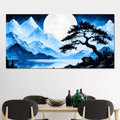 Moonlit Tranquil Peakscape Canvas Wall Art