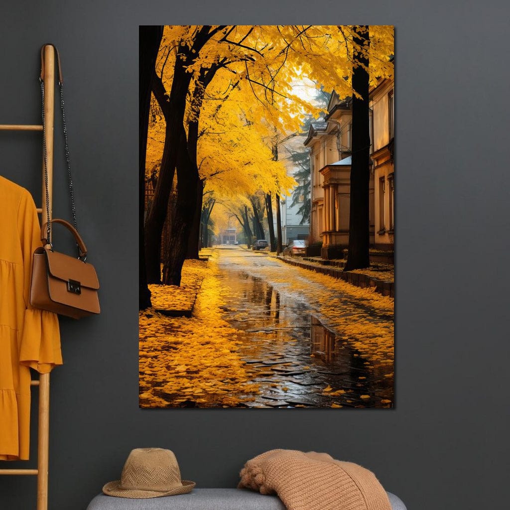 Autumn Leaves Along the City Road Canvas Wall Art