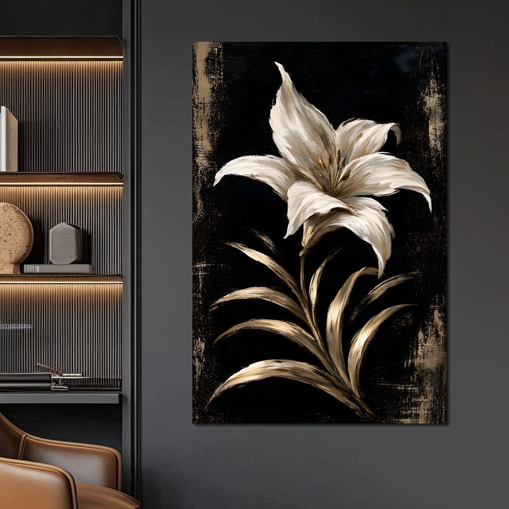 Gilded Petals Upon Nightfall Canvas Wall Art
