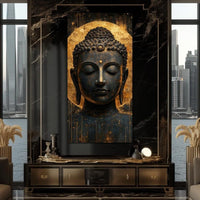 Golden Tranquil Buddha Portrait Canvas Wall Art