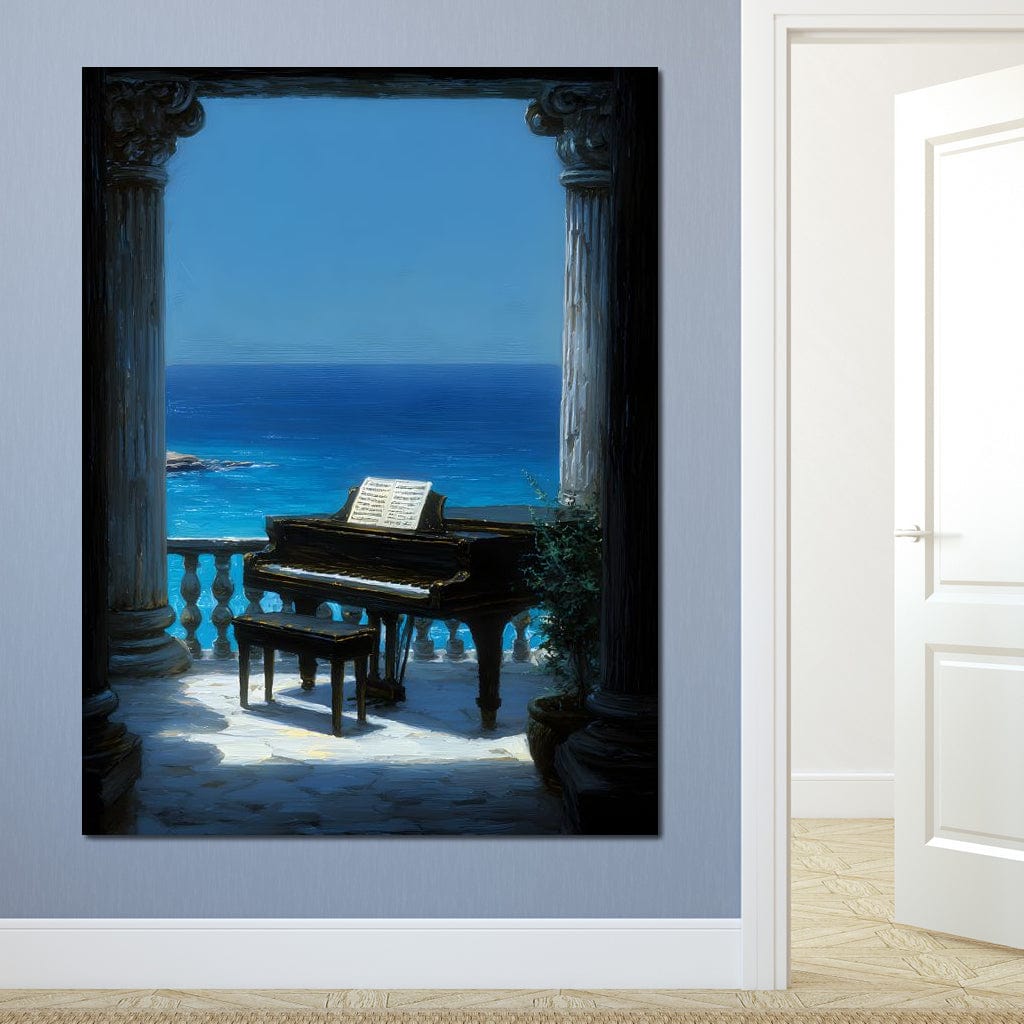 Seaside Sonata Grand Piano View Canvas Wall Art