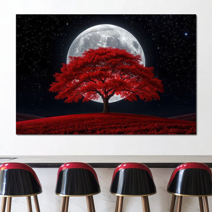 The Crimson Moon Tree Canvas Wall Art