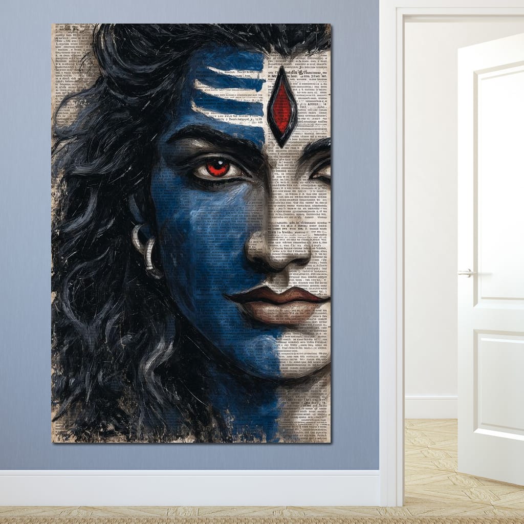Shiva Gaze Ancient Script Face Canvas Wall Art