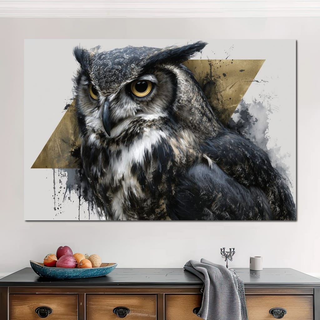 Golden Eyed Owl Portrait Canvas Wall Art