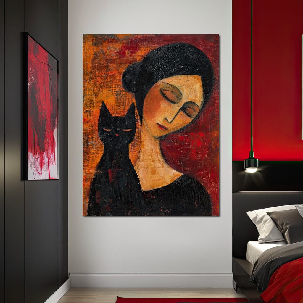 Contemplative Harmony with Cat Canvas Wall Art