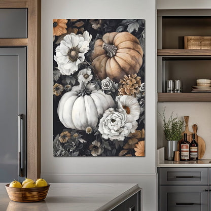 Autumn Pumpkin Floral Reverie Canvas Wall Art