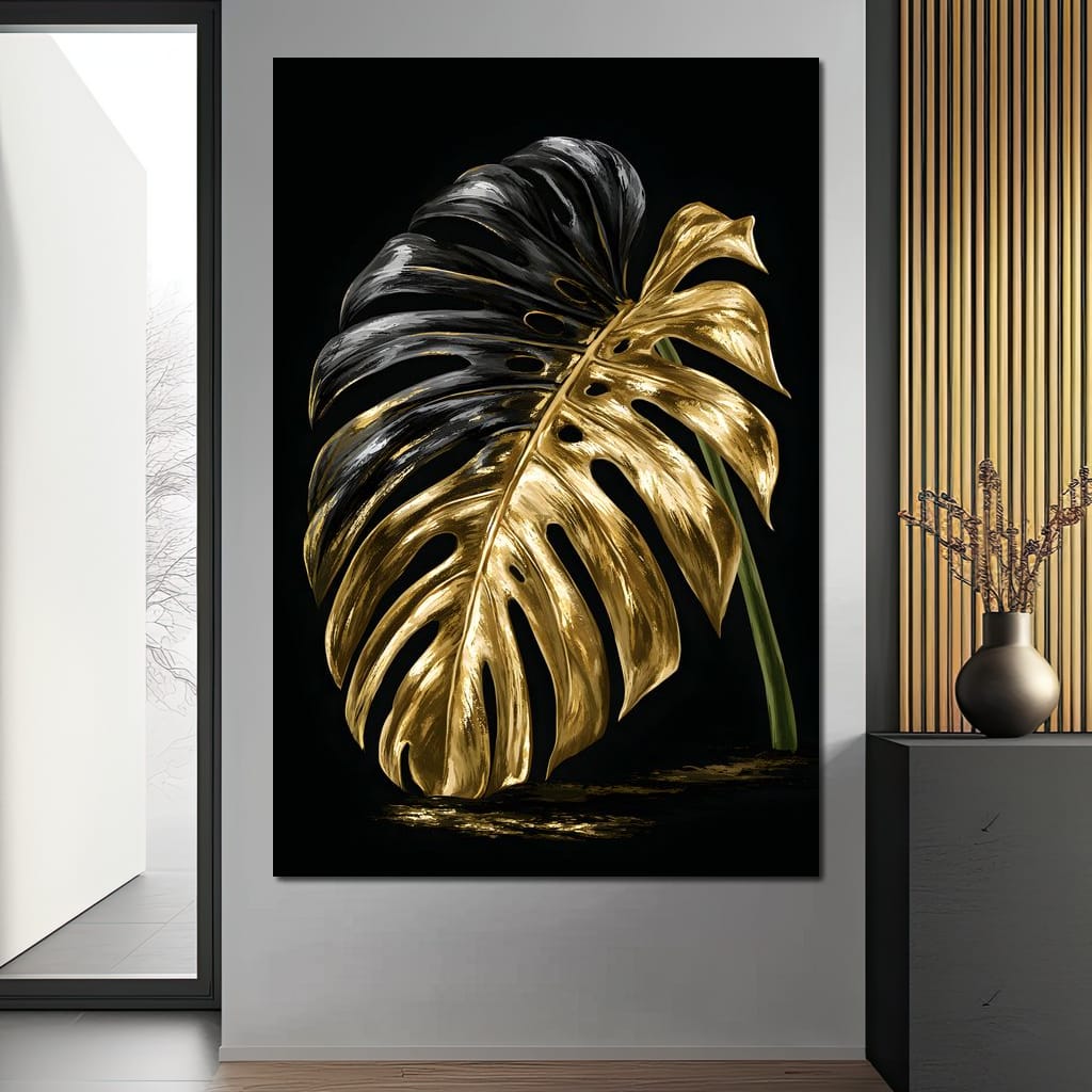 Gilded Leaf Of Dark Night Canvas Wall Art