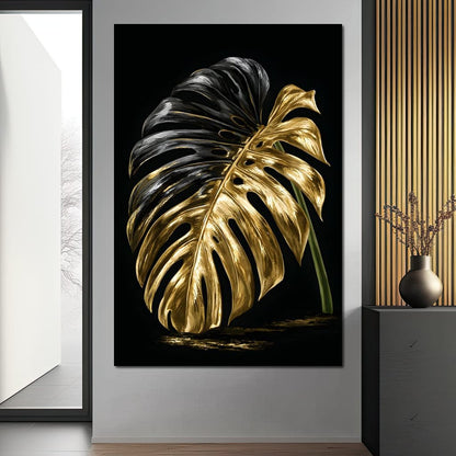 Gilded Leaf Of Dark Night Canvas Wall Art