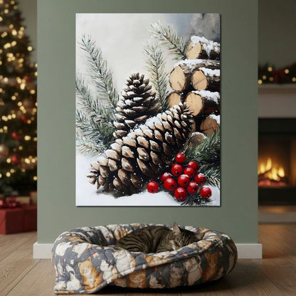 Snowy Pinecone Winter Gathering Canvas Wall Art