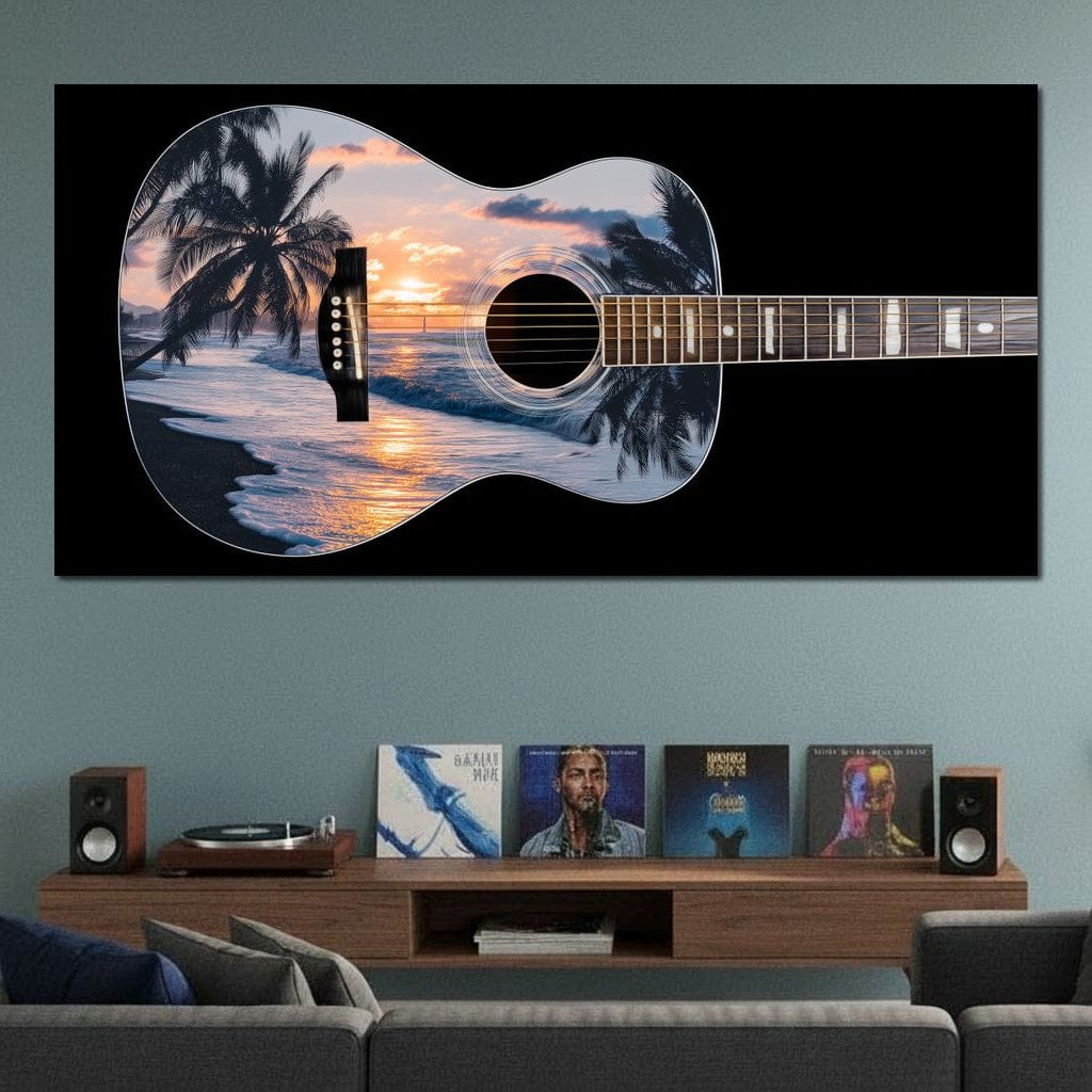 Tropical Sunset Guitar Dream Canvas Wall Art