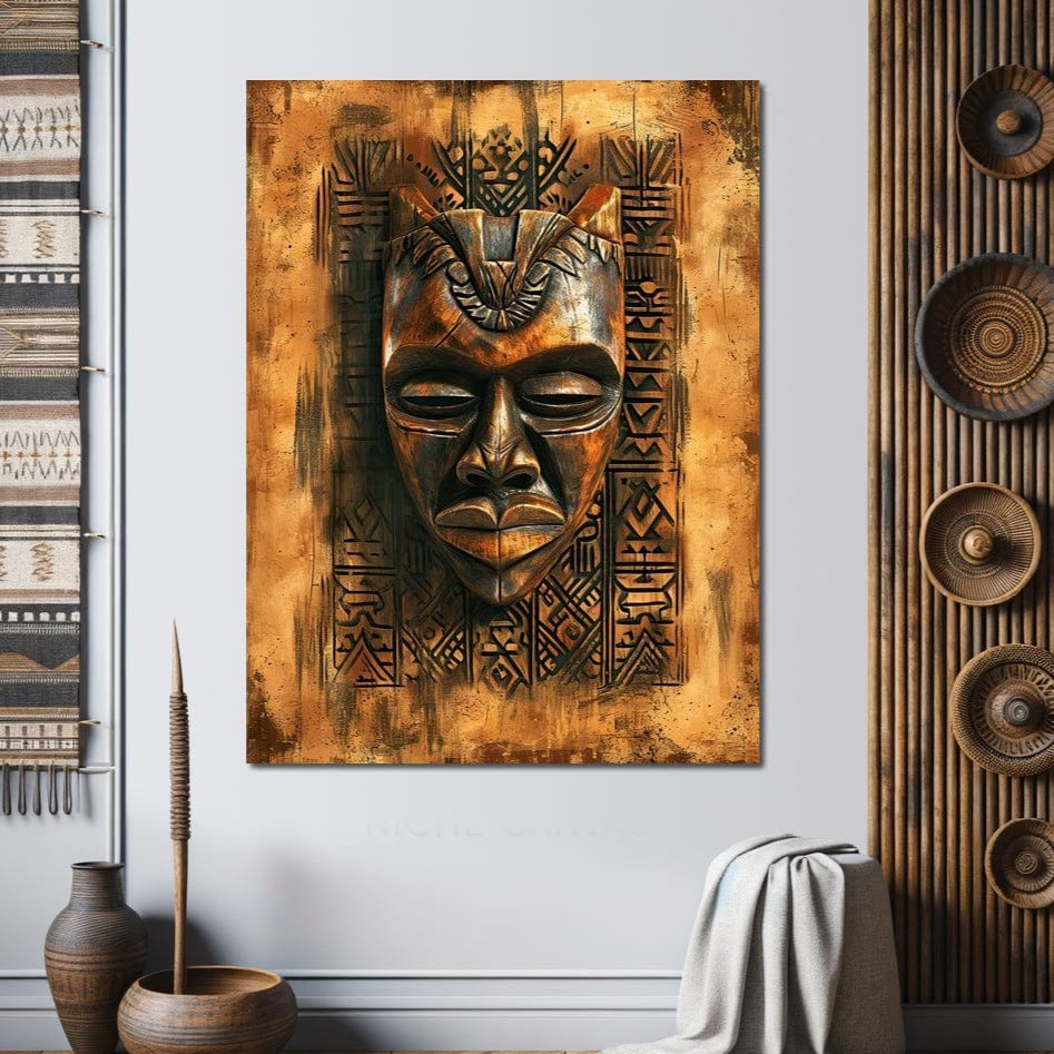 Ancient Tribal Mask Design Canvas Wall Art