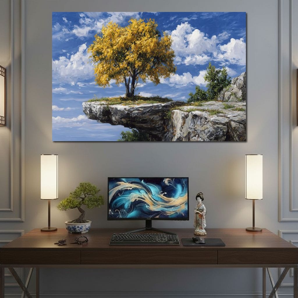 Golden Tree Sky Cliff View Canvas Wall Art