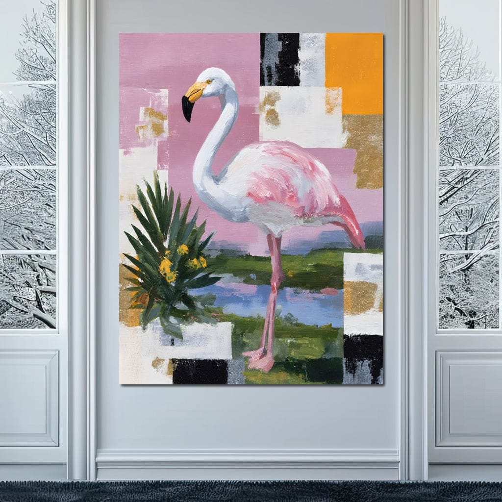 Pink Flamingo Modern Blocks Canvas Wall Art