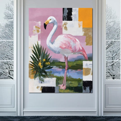 Pink Flamingo Modern Blocks Canvas Wall Art