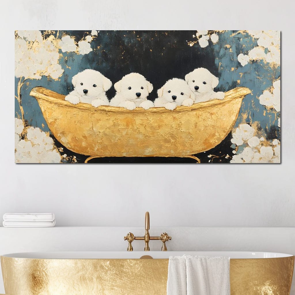 Golden Pups Bath Delight Canvas Wall Art