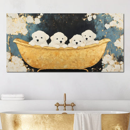 Golden Pups Bath Delight Canvas Wall Art