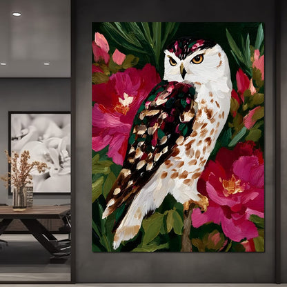 Owl Garden Bloom Portrait Canvas Wall Art