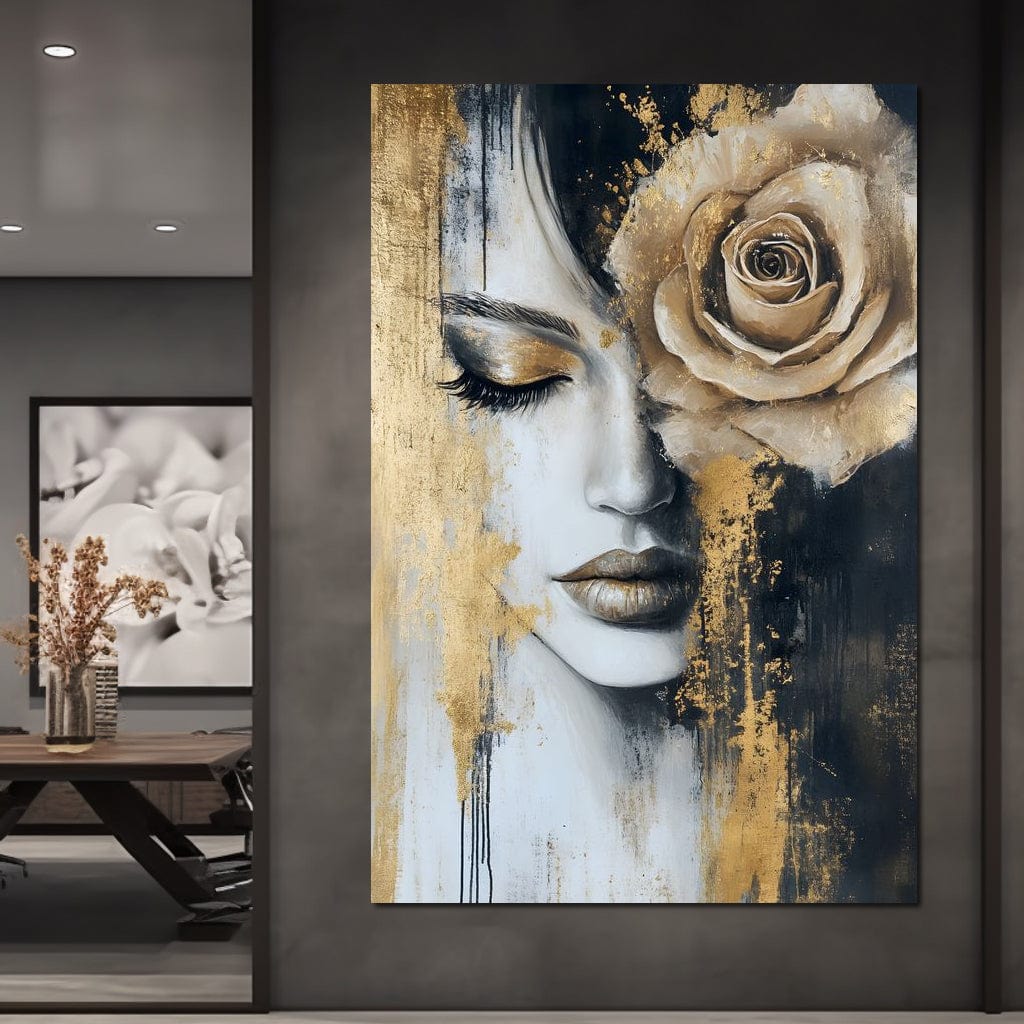 Golden Rose Reverie Portrait Canvas Wall Art