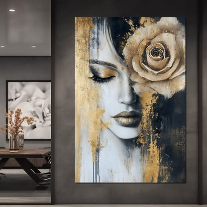 Golden Rose Reverie Portrait Canvas Wall Art