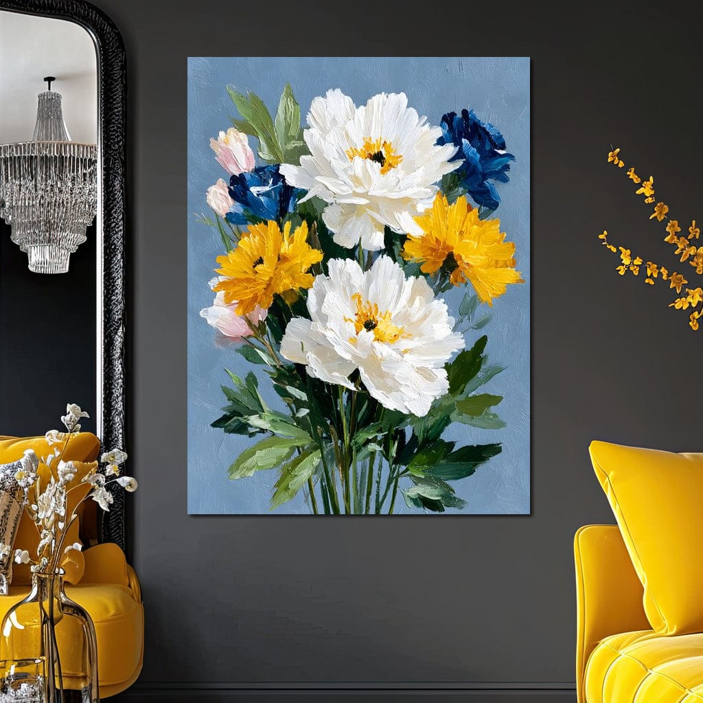 Blue Garden Peony Bouquet Canvas Wall Art