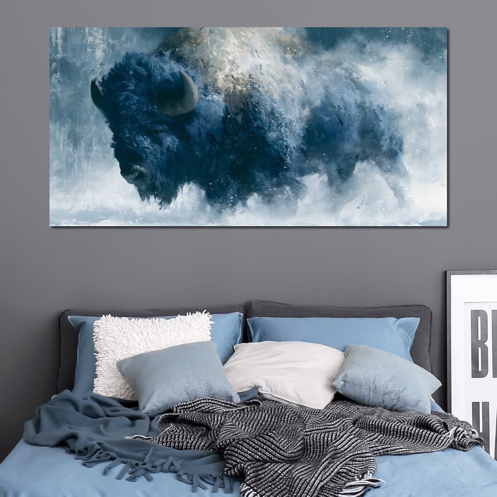 Roaming Buffalo In Cold Winter Plains Canvas Wall Art