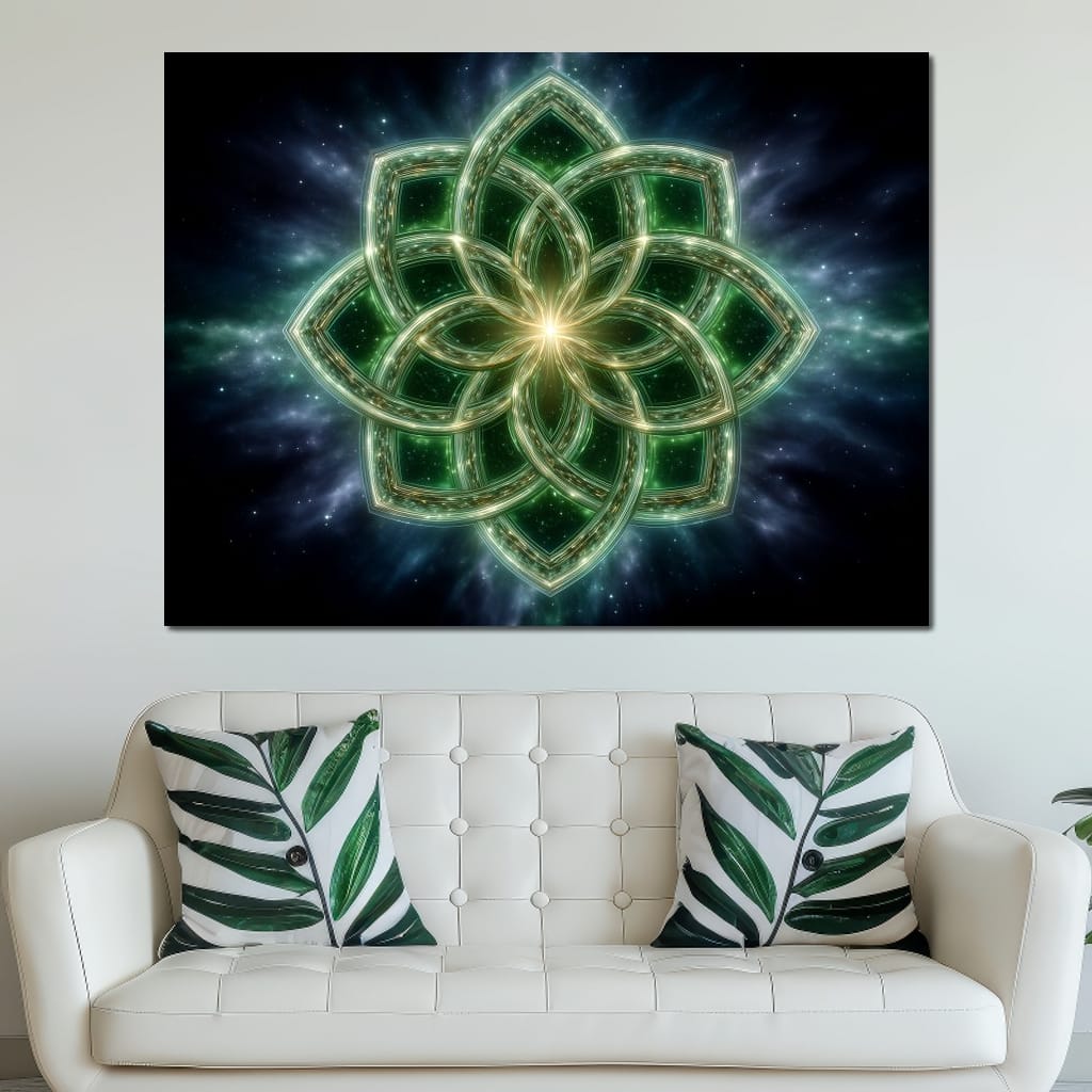 Celestial Green Knot Mandala Canvas Wall Art