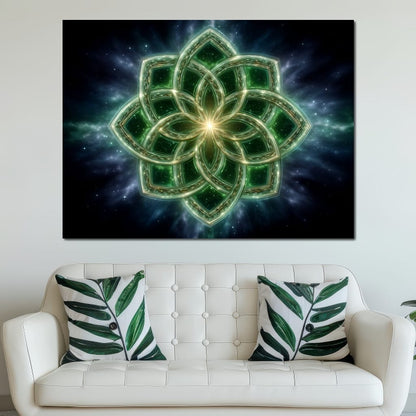Celestial Green Knot Mandala Canvas Wall Art