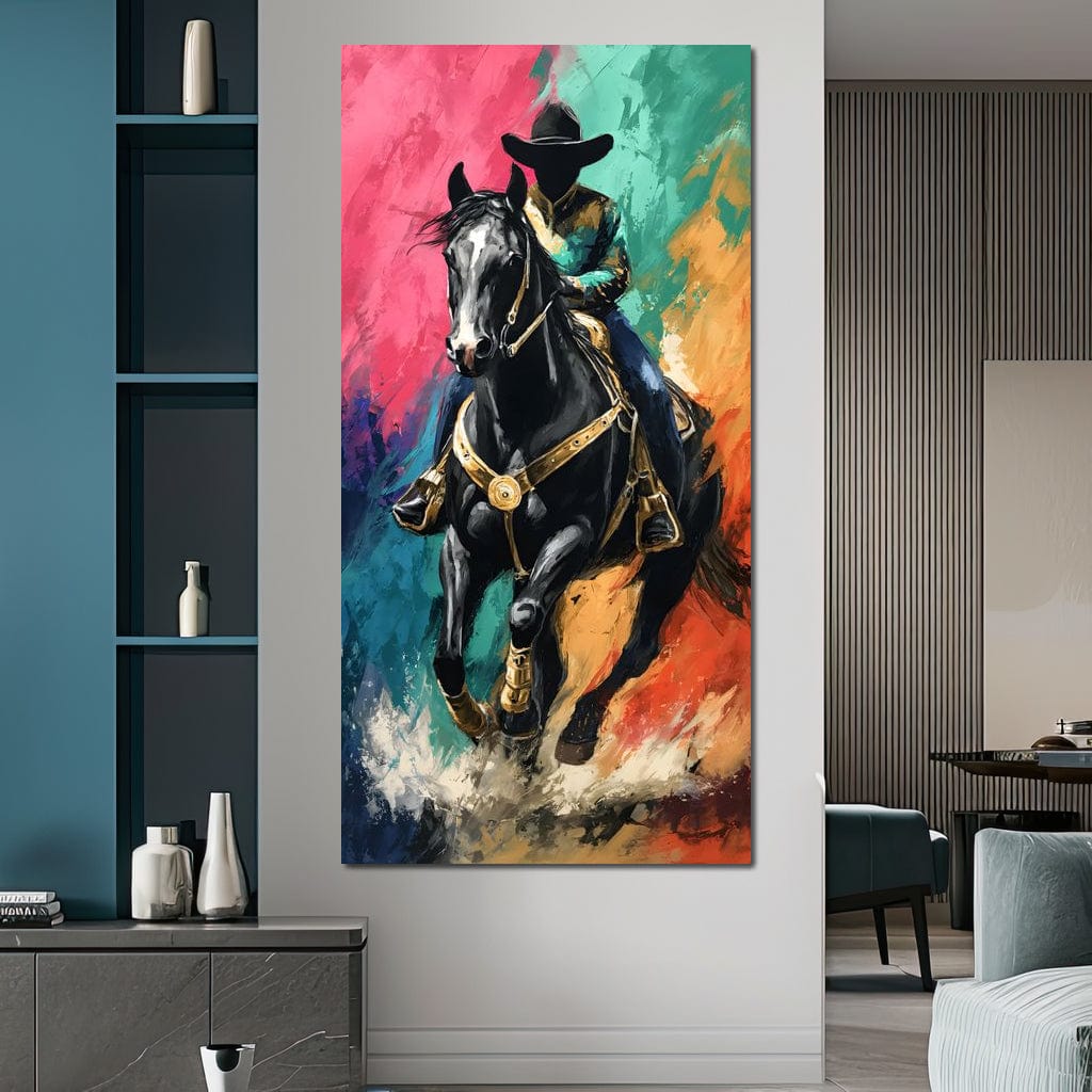 Galloping Midnight Charro Charge Canvas Wall Art