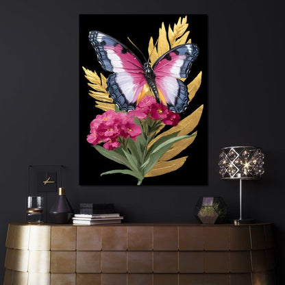Radiant Butterfly and Gold Florals Canvas Wall Art