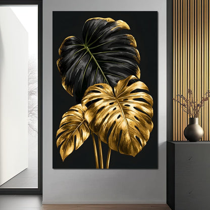 Gilded Foliage Dark Contrast Canvas Wall Art