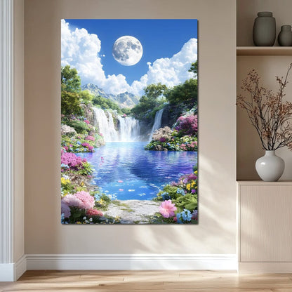 Lunar Reflection Over Falls Canvas Wall Art
