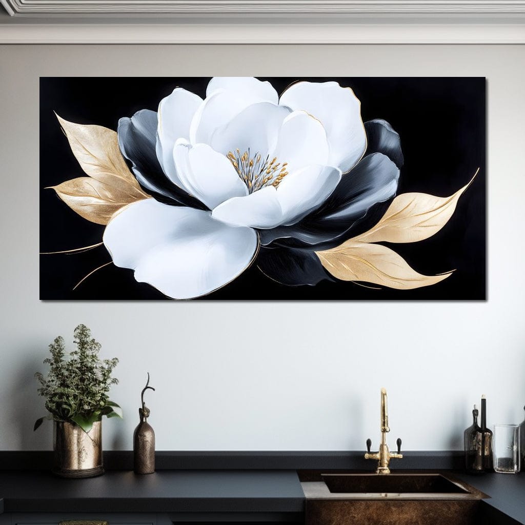 White Petals Night Blossom Canvas Wall Art