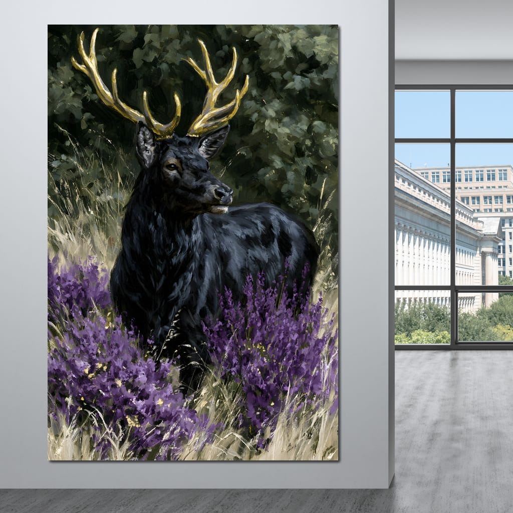 Black Deer Of Wild Fields Canvas Wall Art